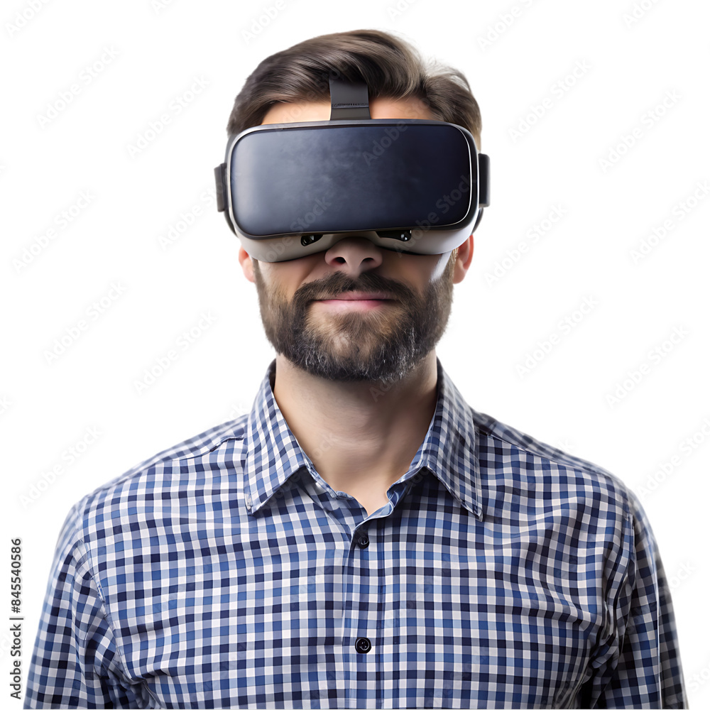 Happy man trying virtual headset Happy man trying virtual headset