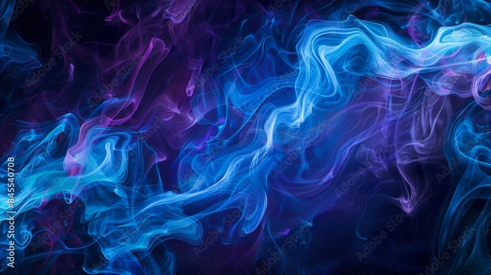 Obraz premium Vibrant swirls of blue and purple cigarette smoke creating abstract patterns against a dark background