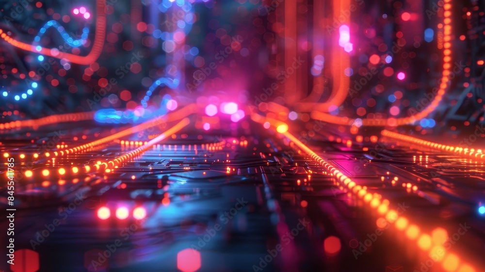 Illustrate a futuristic 3D composition with glowing elements Illustrate a futuristic 3D composition with glowing elements