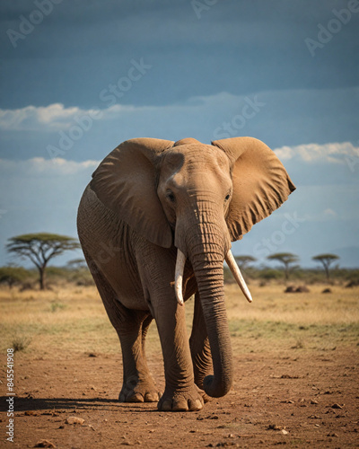 there is a large elephant walking across a dirt field

