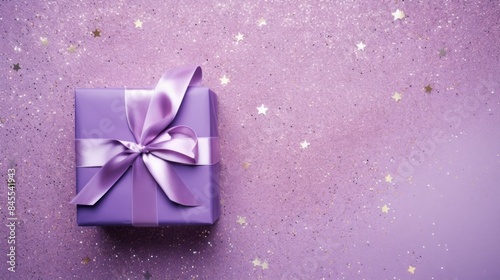 Sparkling Purple Gift Box with Festive Background