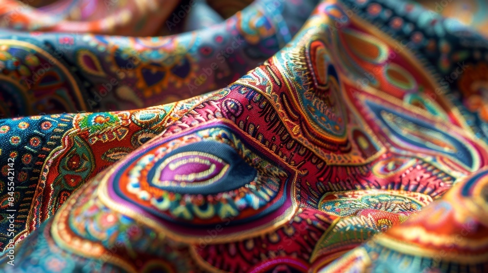 Vibrant Ethnic Fabric Patterns Closeup View Vibrant Ethnic Fabric Patterns Closeup View