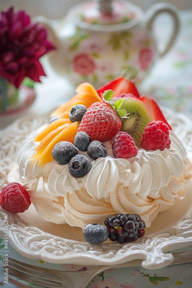Gourmet Pavlova with Fresh Berries and Whipped Cream Gourmet Pavlova with Fresh Berries and Whipped Cream