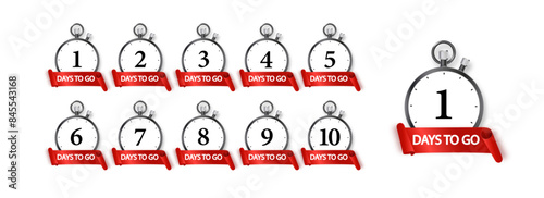 1 days to go icon set. Countdown of days remaining. Offer timer sticker limited to a few days. Vector