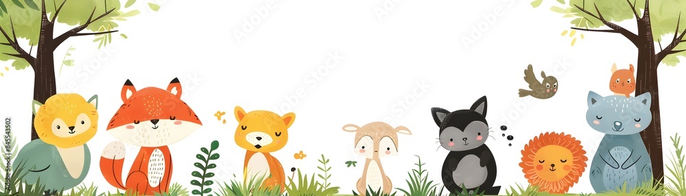Adorable Cartoon Animal Frame with Vibrant Nature Elements for Kid s Playroom Decor Adorable Cartoon Animal Frame with Vibrant Nature Elements for Kid s Playroom Decor
