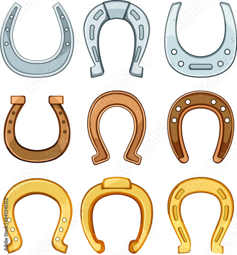 horseshoe set cartoon. lucky shoe, logo silhouette, luck gold horseshoe sign. isolated symbol vector illustration