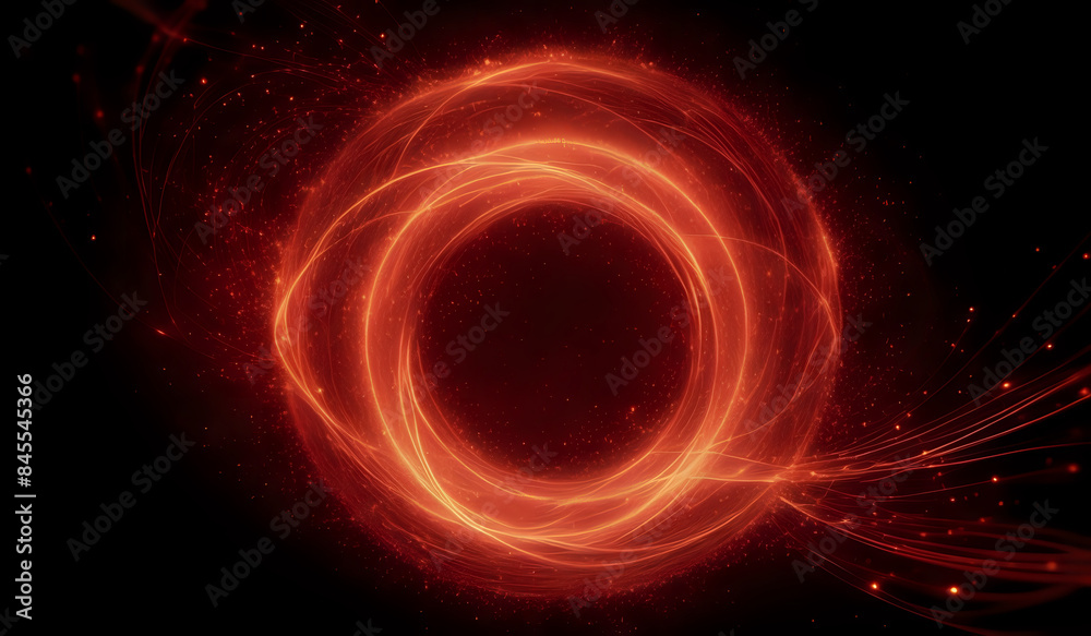 A ring of red neon energy waves on a dark background with magical sparks A ring of red neon energy waves on a dark background with magical sparks