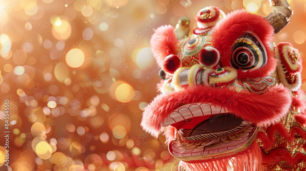A red dragon with gold and silver accents is standing in front of a blurry background. The dragon's mouth is open, and its eyes are closed. Concept of mystery and intrigue, as the dragon's expression A red dragon with gold and silver accents is standing in front of a blurry background. The dragon's mouth is open, and its eyes are closed. Concept of mystery and intrigue, as the dragon's expression