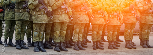 Εκτύπωση καμβά Army Soldiers In Uniform Standing In A Row On Parade Ground During Inspection