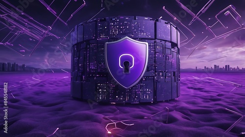 Secure internet connection, cybersecurity concept digital design, unique illustration related to technology, cyberspace and computer in purple & 
 blue theme photo