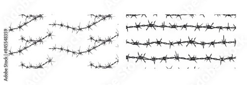 The silhouettes of barbed wire are seamless, with a dark background. The concept can be of safety, protection, or danger.