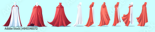 The red cape label of a superhero is on top of white empty badges with a super hero cloak and a fashion mantle illustration for kids.
