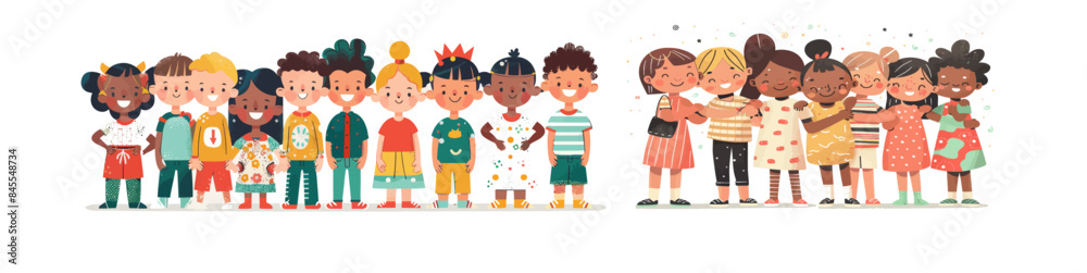 Coloured illustration of a group of happy smiling kids Coloured illustration of a group of happy smiling kids