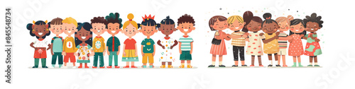 Coloured illustration of a group of happy smiling kids