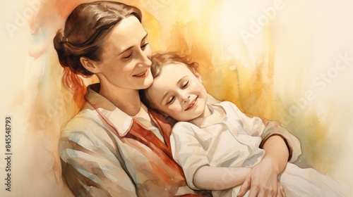The painting of St. Gianna Beretta Molla Caring for Patients in 20th-Century Italy, Beige Background, Copyspace,Christian banner