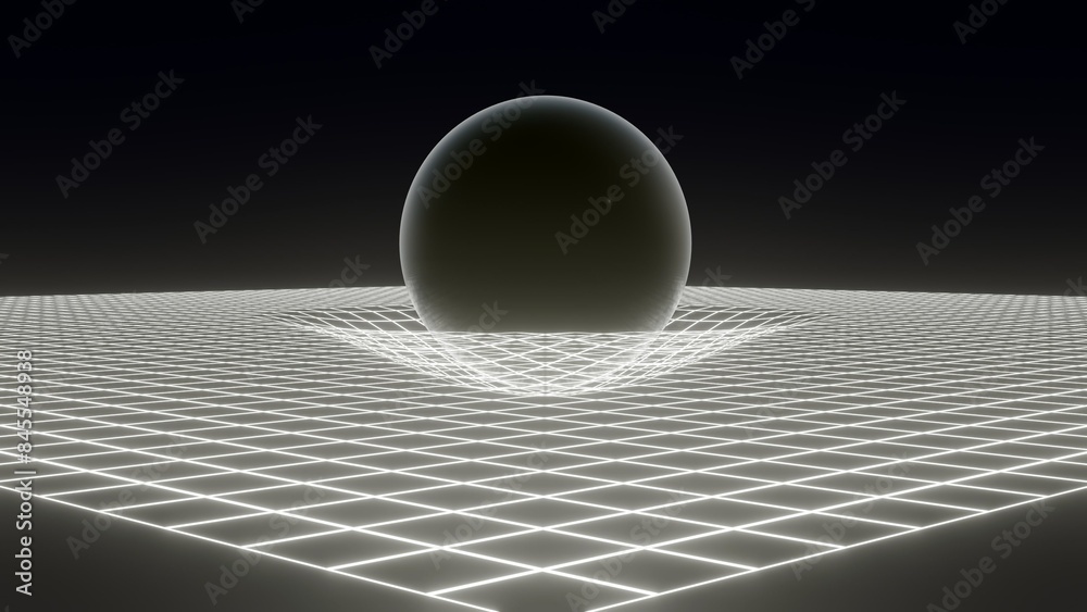 3D illustration of a sphere warping the space around it, with grid ...