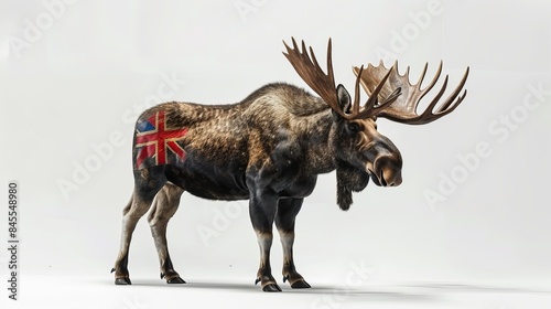 The flag of Norway with a moose, white background, super realistic, copy space photo