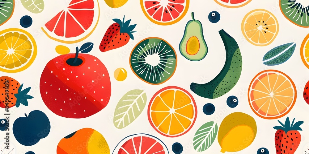 Colorful Fruit Pattern on White Background Colorful Fruit Pattern on White Background