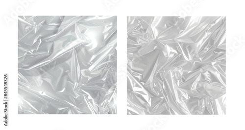 The pattern looks like a CD or vinyl cover. The texture is polyethylene. Illustration of shrink plastic sleeve and album cover.