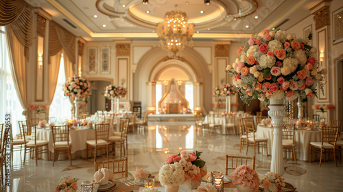 Luxurious banquet hall with traditional decorations for a cultural event