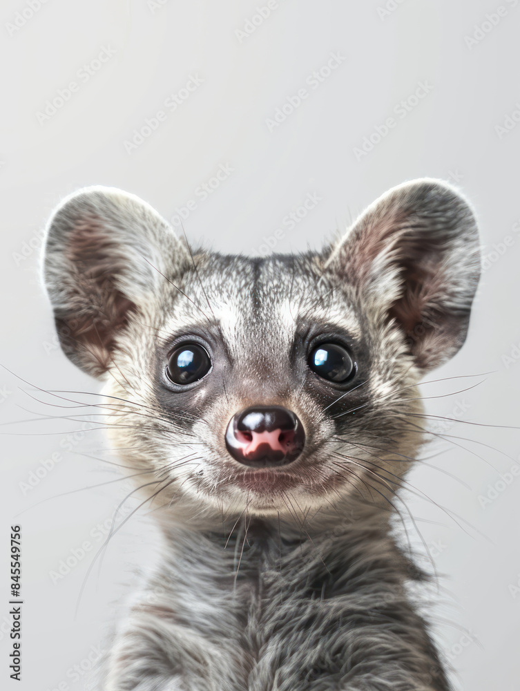Portrait of a Cute, Wide Eyed Small Mammal with Plush Gray Fur and Big Ears Captured in a Studio Setting with a White Background Portrait of a Cute, Wide Eyed Small Mammal with Plush Gray Fur and Big Ears Captured in a Studio Setting with a White Background