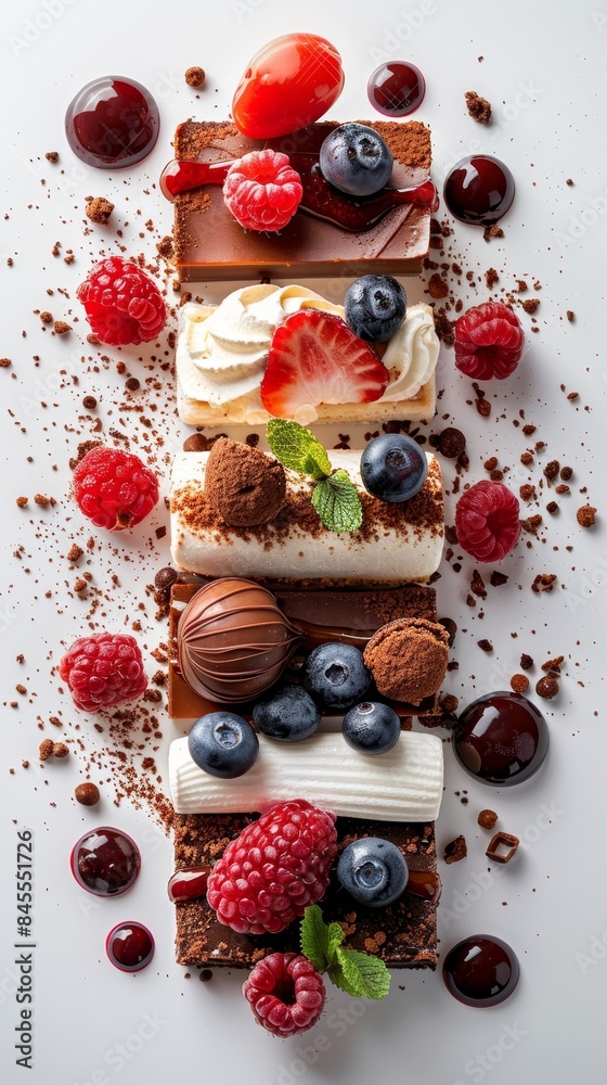 A dessert with a variety of flavors and textures, including chocolate A dessert with a variety of flavors and textures, including chocolate