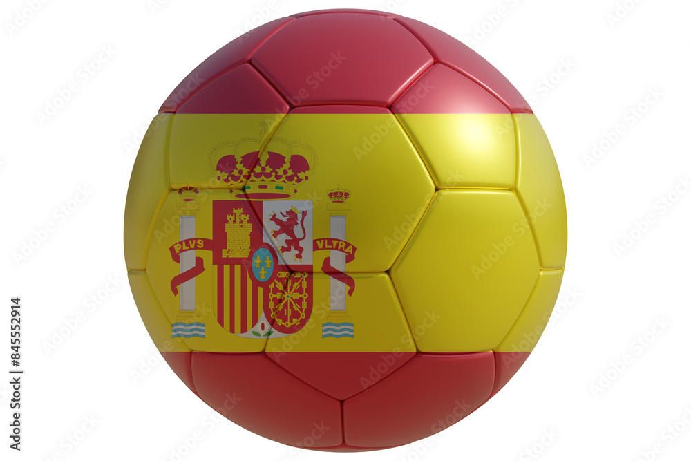 Obraz premium Football ball with spanish flag isolated on white transparent. Soccer in Spain