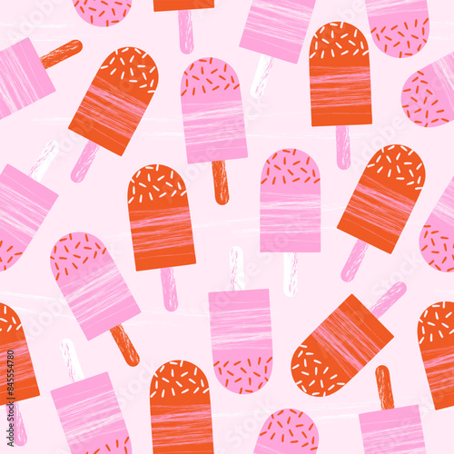 Seamless pattern with colorful pink and red ice cream for summer print background