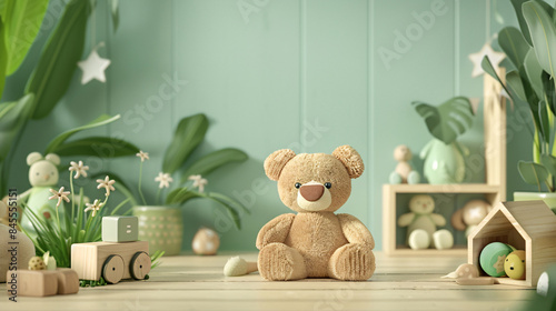 Wisdom and dear guess theme for a future baby shower with ecological toy illustrations photo