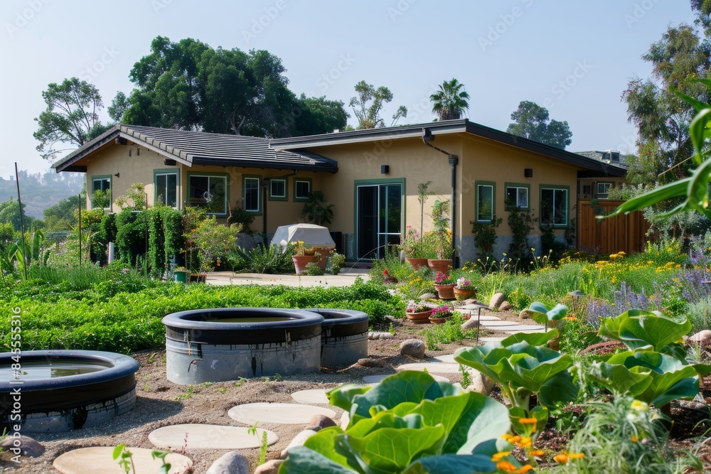 Foto De Sustainable Home Landscape With Greywater Recycling System For Photo Inspiration