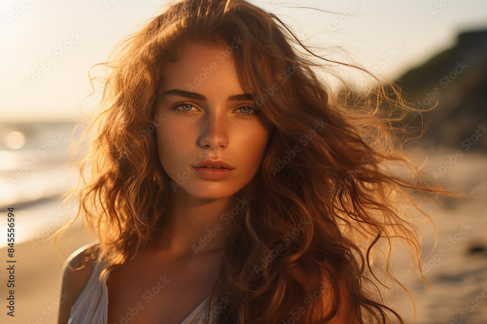 Generated with AI portrait of attractive charming girl enjoying summer weekend sea beach Generated with AI portrait of attractive charming girl enjoying summer weekend sea beach