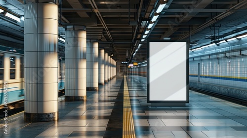 Fototapeta Naklejka Na Ścianę i Meble -  Blank advertising mockup board for advertisement at the train platform, Advertising concept.