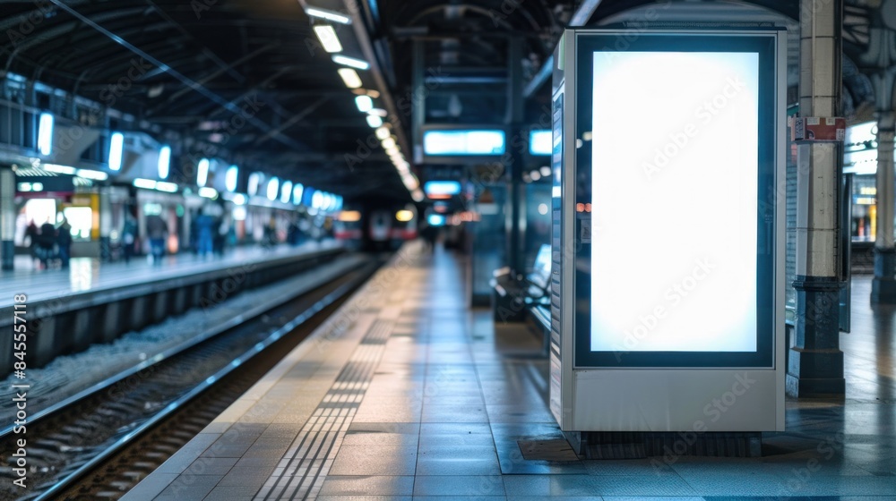Blank advertising mockup board for advertisement at the train platform, Advertising concept. Blank advertising mockup board for advertisement at the train platform, Advertising concept.