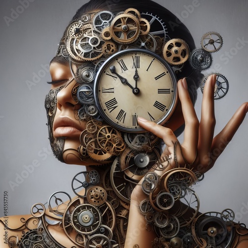 43 15. A person merging with a clock, with gears and cogs twisti photo