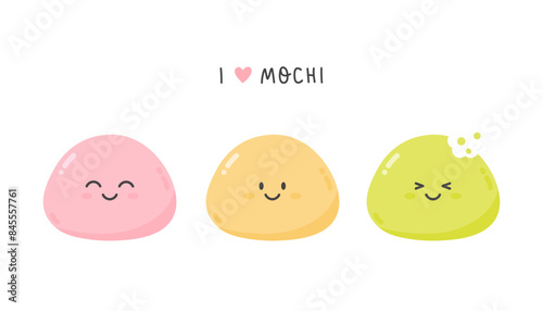 Tableau sur toile Cute mochi characters set with kawaii face