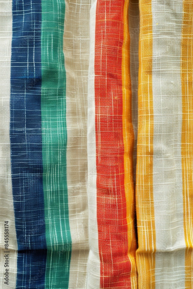 A colorful striped cloth with a blue stripe