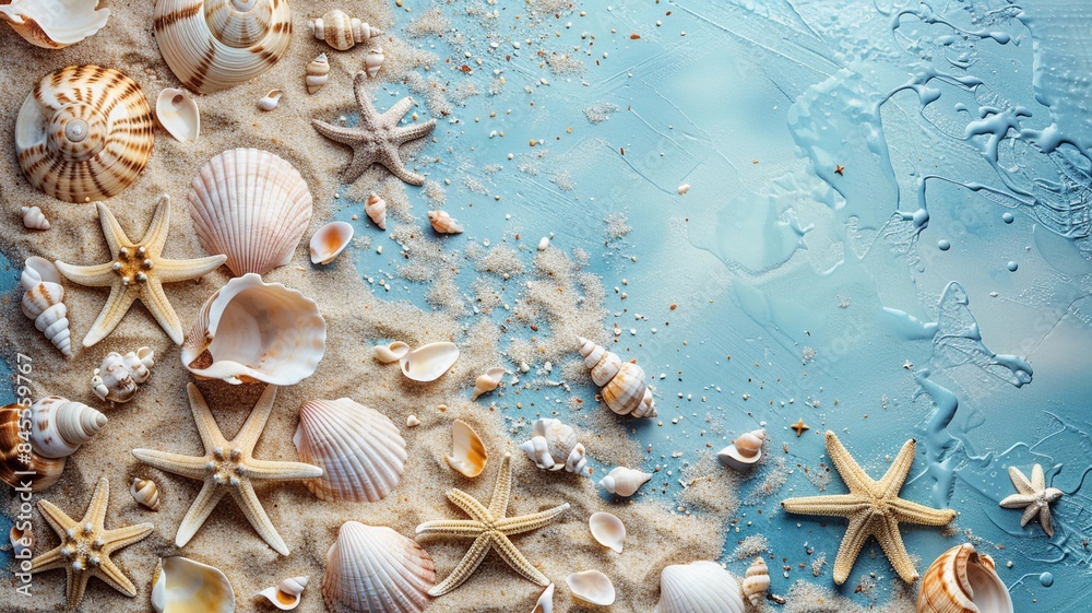 Seashells and starfish scattered on a sandy beach, capturing the essence of coastal beauty and summer vibes.
Seashells and starfish scattered on a sandy beach, capturing the essence of coastal beauty and summer vibes.