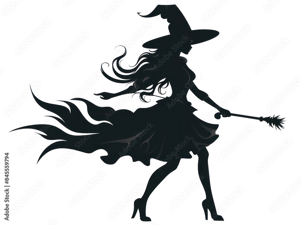 Fototapeta premium PNG Witch silhouette dancing cartoon white background.