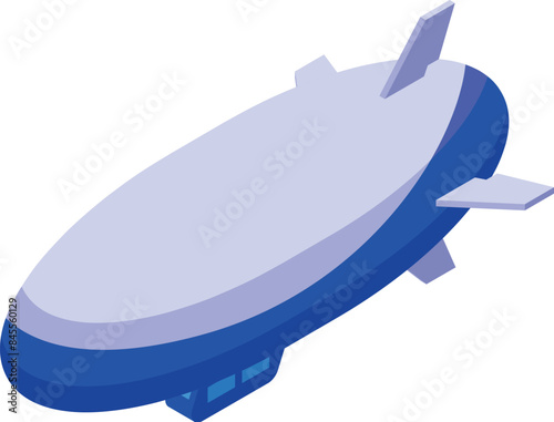 Large blue and white zeppelin airship flying in a clear sky