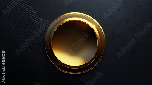 Luxury elegant background with shiny gold circle element on dark black carbon surface. Business presentation layout