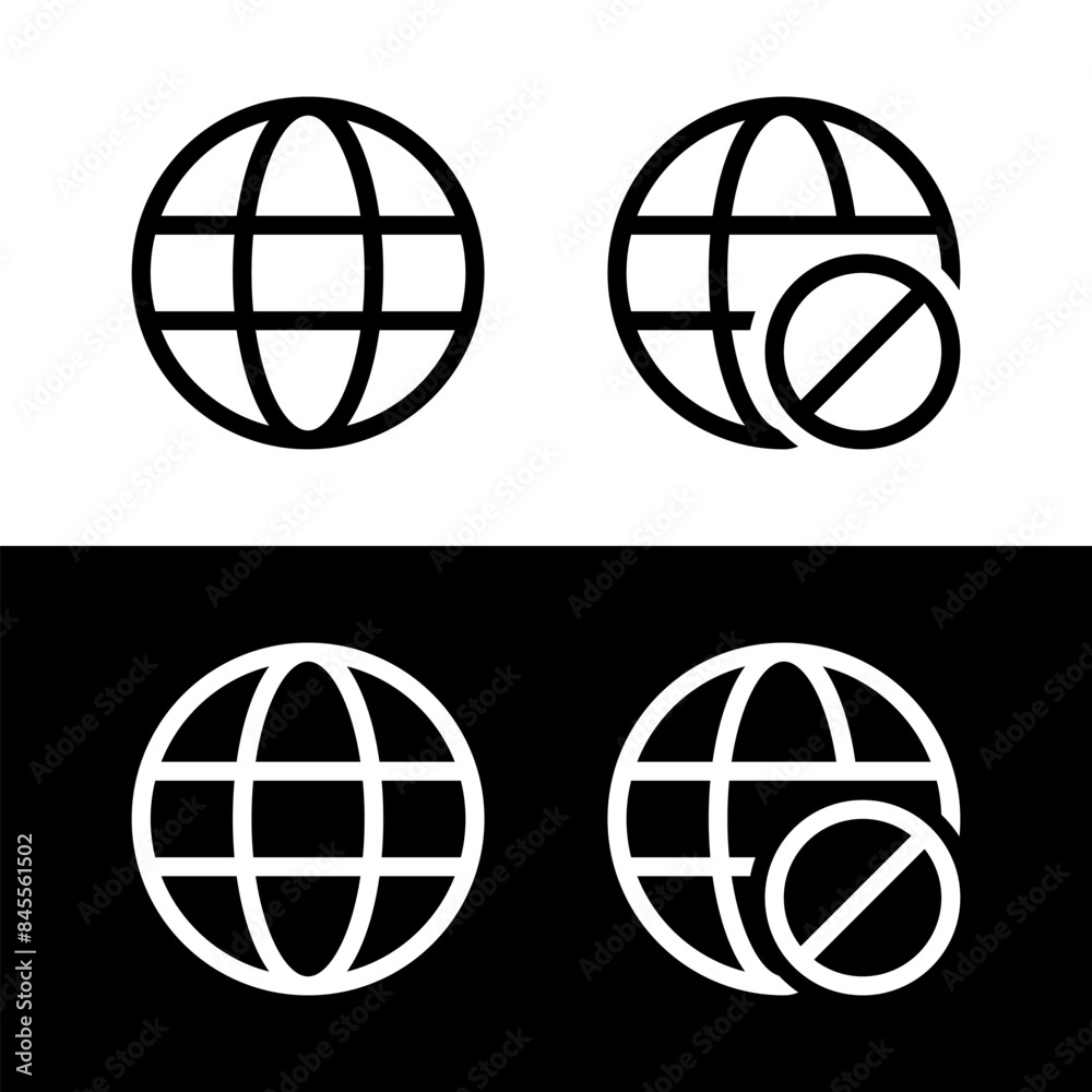 Online and offline internet icon. On and off globe network concept