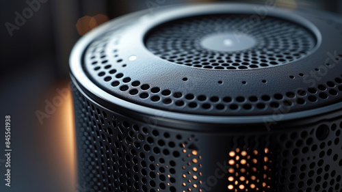 Close-up of a smart speaker with light