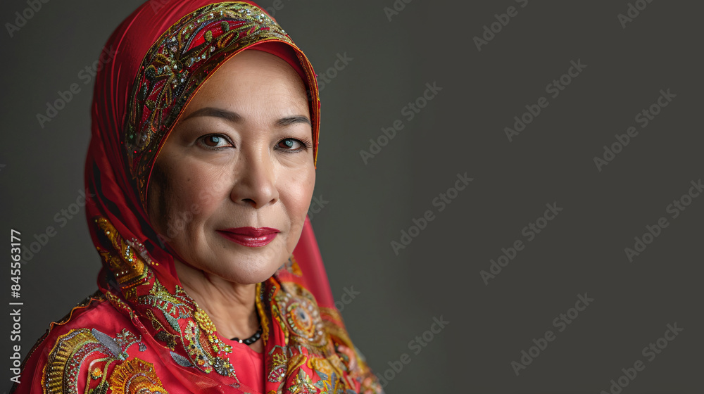 Confident and cheerful Malaysian woman in a pink hijab, closeup portrait with a charming smile Confident and cheerful Malaysian woman in a pink hijab, closeup portrait with a charming smile