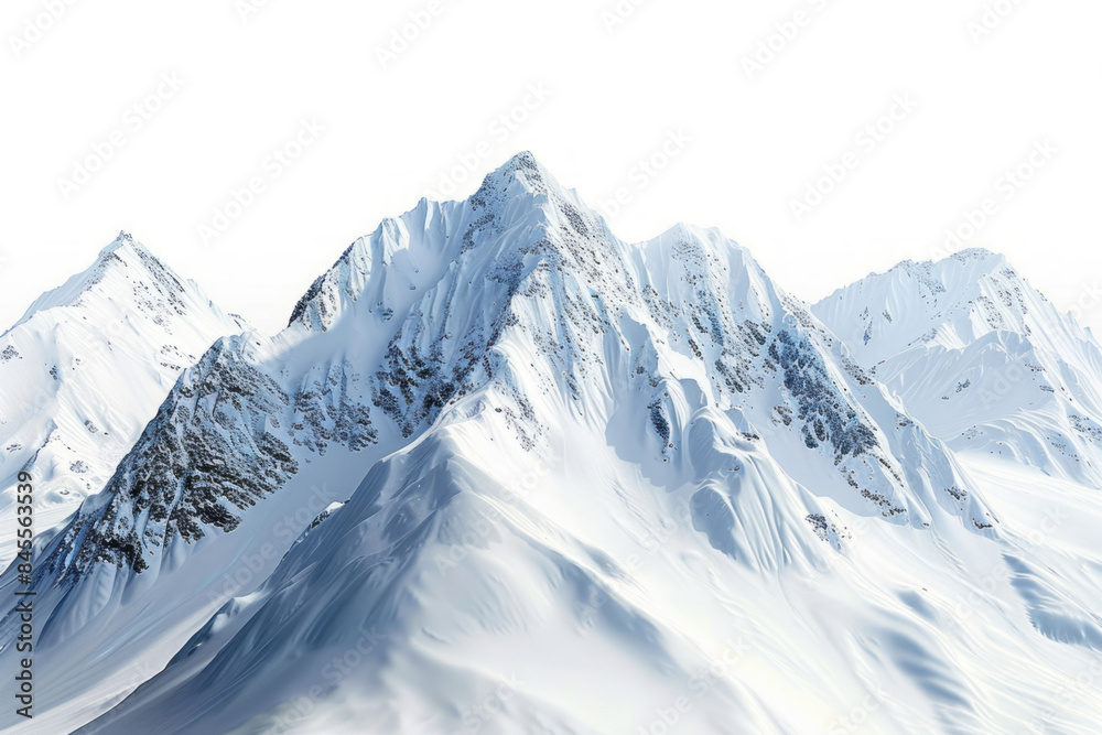 Fototapeta premium Snowy mountains are in a realistic, high-resolution style, isolated on a white background.