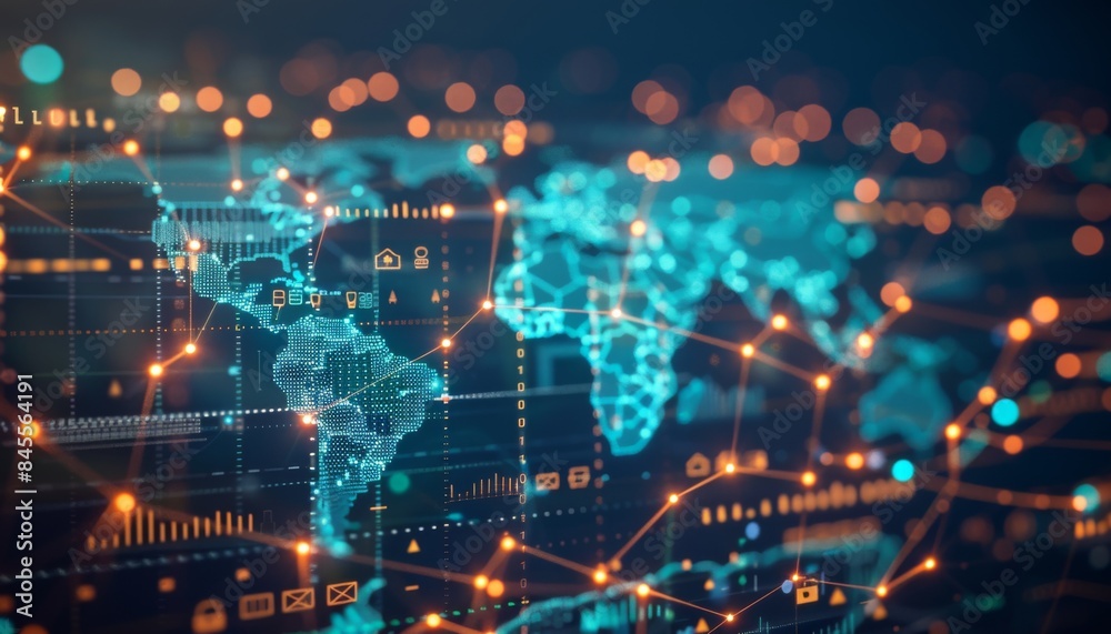 digital world map with interconnected lines and dots representing a global network digital world map with interconnected lines and dots representing a global network
