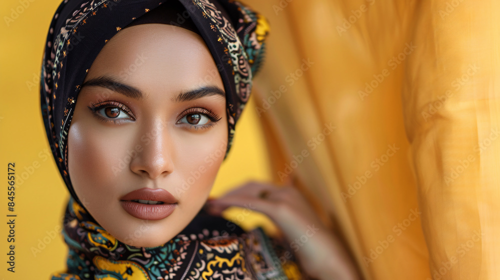Fashionable Malaysian model in a pink hijab, smiling and looking confident, closeup portrait Fashionable Malaysian model in a pink hijab, smiling and looking confident, closeup portrait