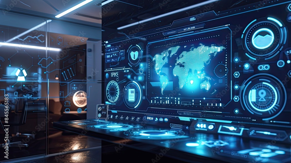 A virtual AI assistant providing information on a digital display in a smart home. A virtual AI assistant providing information on a digital display in a smart home.
