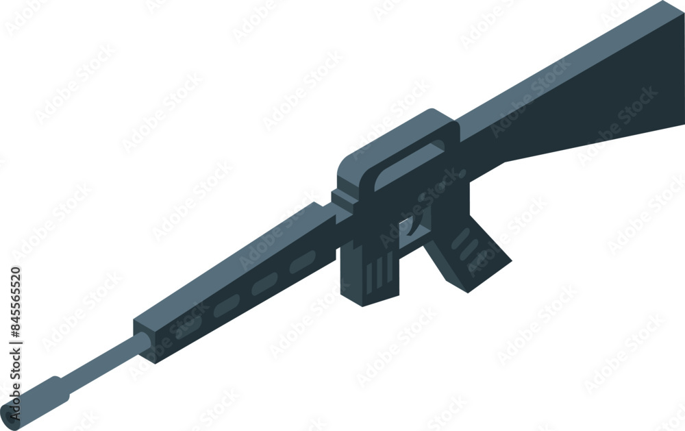 Assault rifle lying flat on a surface with its barrel pointing to the left in an isometric view Assault rifle lying flat on a surface with its barrel pointing to the left in an isometric view