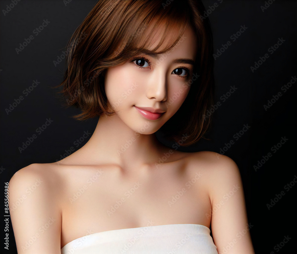 白いチューブトップの美女