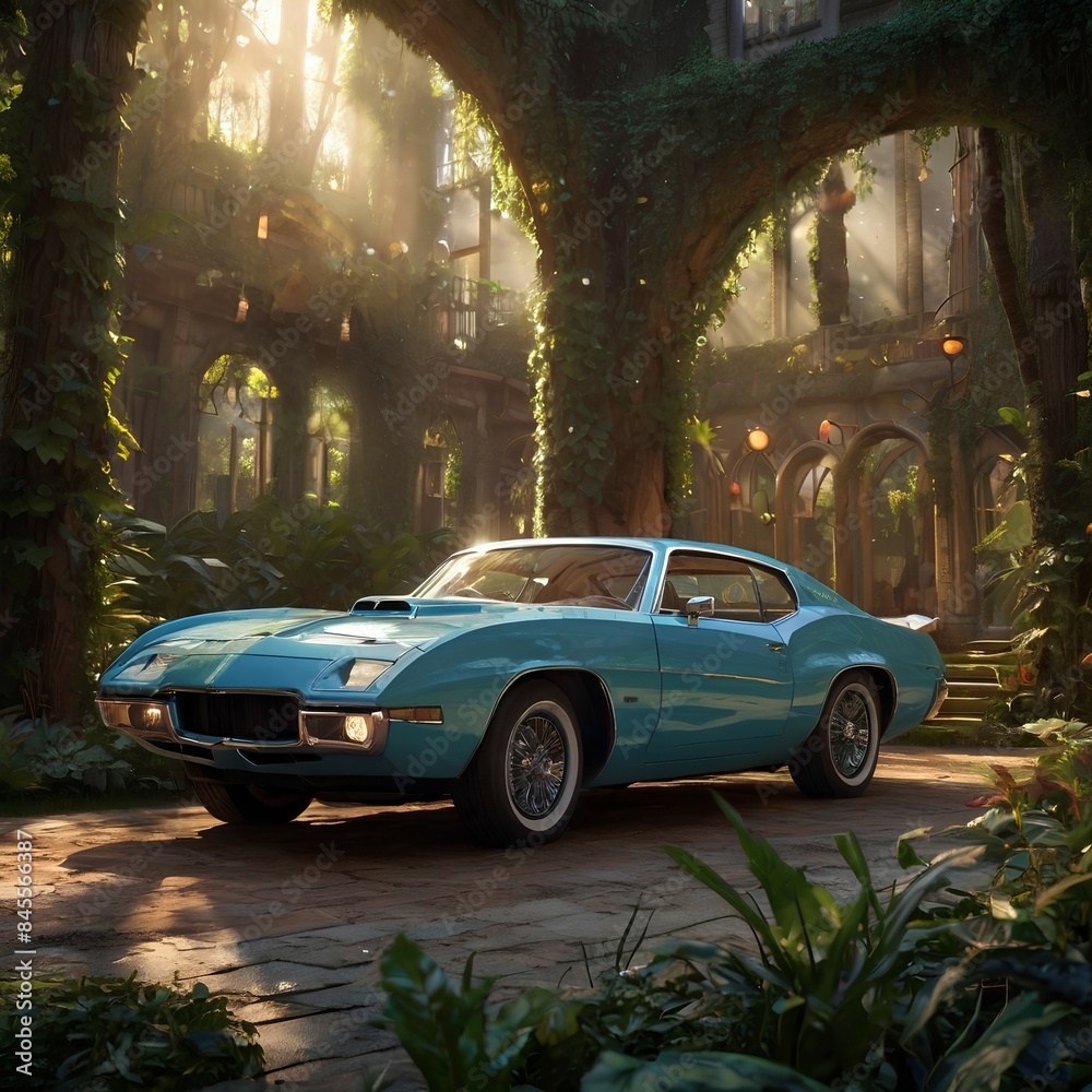 Naklejka premium blue old car